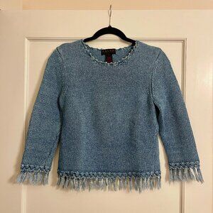 Vintage Ralph Lauren Denim Fringe Sweater – Rare & Iconic Find